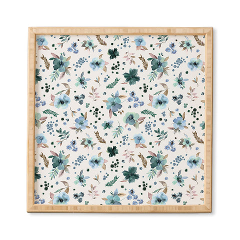 Ninola Design Wintery Floral Calm Sky Blue Framed Wall Art
