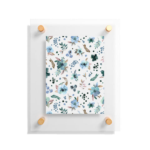 Ninola Design Wintery Floral Calm Sky Blue Floating Acrylic Print