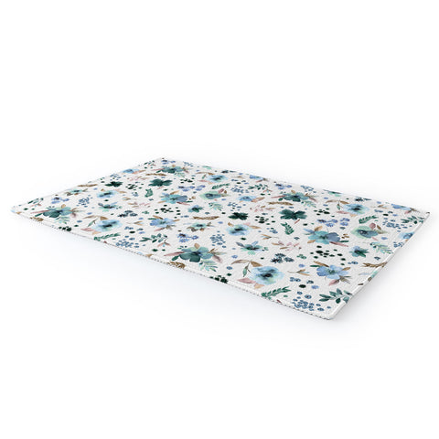 Ninola Design Wintery Floral Calm Sky Blue Area Rug