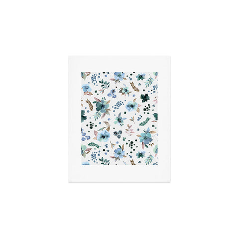 Ninola Design Wintery Floral Calm Sky Blue Art Print