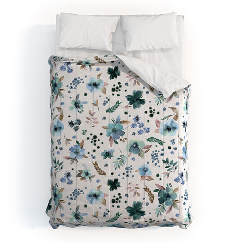 Ninola Design Wintery Floral Calm Sky Blue Comforter