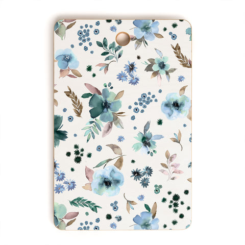 Ninola Design Wintery Floral Calm Sky Blue Cutting Board Rectangle