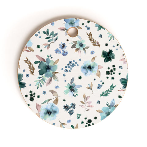 Ninola Design Wintery Floral Calm Sky Blue Cutting Board Round