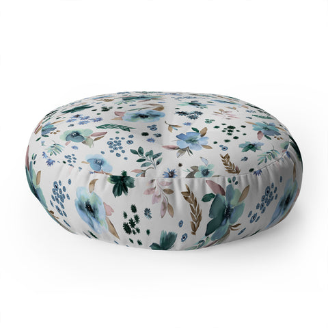 Ninola Design Wintery Floral Calm Sky Blue Floor Pillow Round