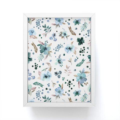 Ninola Design Wintery Floral Calm Sky Blue Framed Mini Art Print