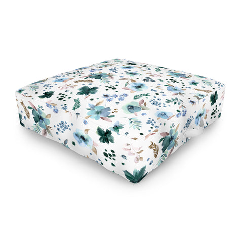 Ninola Design Wintery Floral Calm Sky Blue Outdoor Floor Cushion