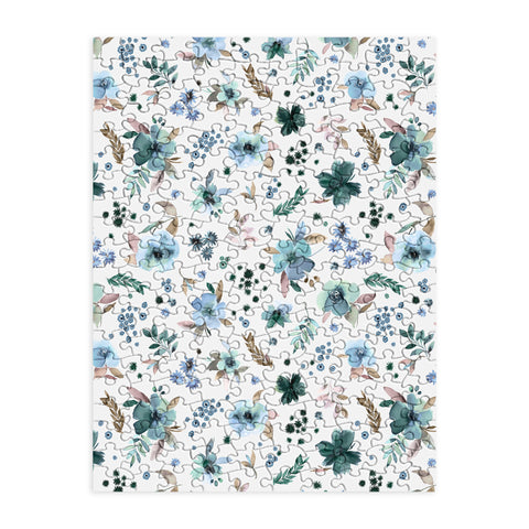 Ninola Design Wintery Floral Calm Sky Blue Puzzle