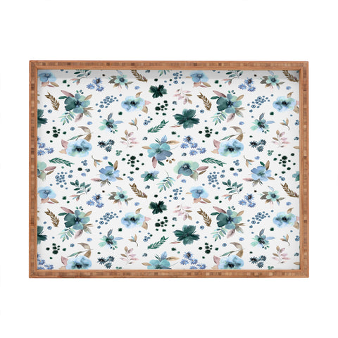 Ninola Design Wintery Floral Calm Sky Blue Rectangular Tray