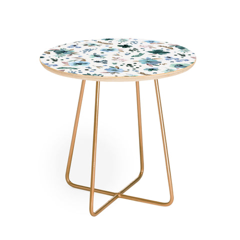 Ninola Design Wintery Floral Calm Sky Blue Round Side Table