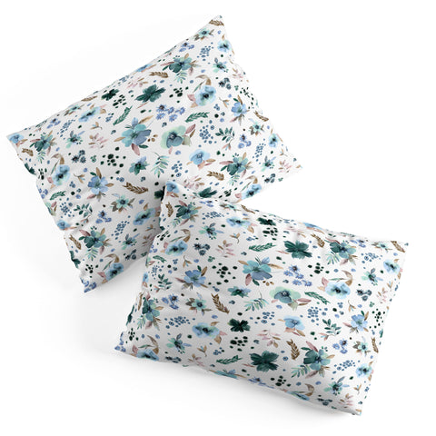 Ninola Design Wintery Floral Calm Sky Blue Pillow Shams