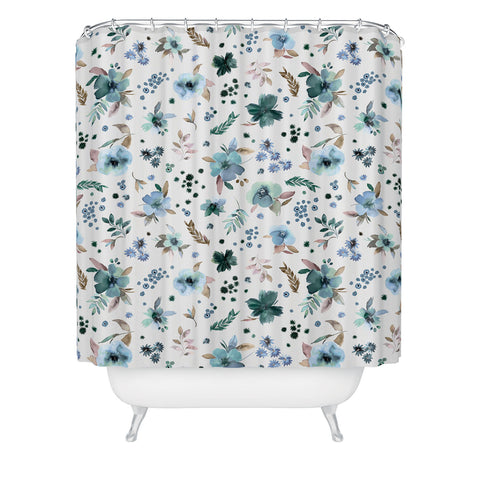 Ninola Design Wintery Floral Calm Sky Blue Shower Curtain