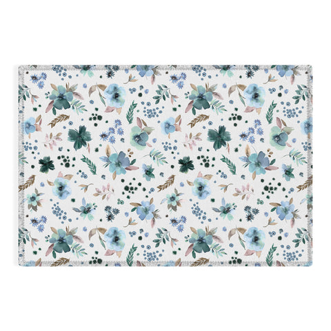 Ninola Design Wintery Floral Calm Sky Blue Outdoor Rug