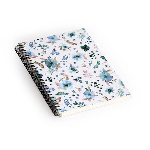 Ninola Design Wintery Floral Calm Sky Blue Spiral Notebook