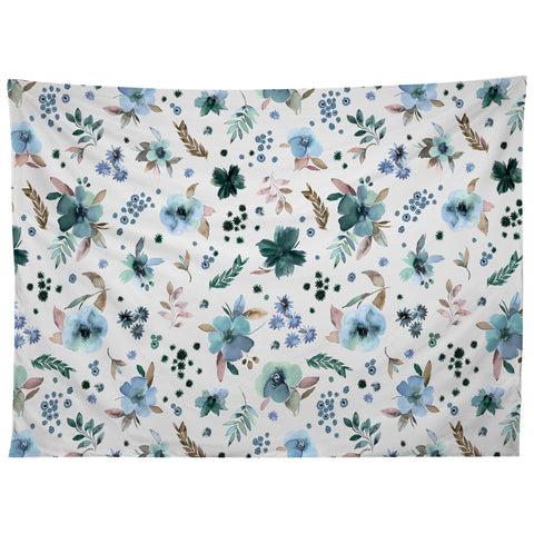 Ninola Design Wintery Floral Calm Sky Blue Tapestry