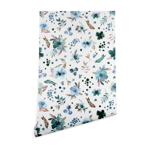 Ninola Design Wintery Floral Calm Sky Blue Wallpaper