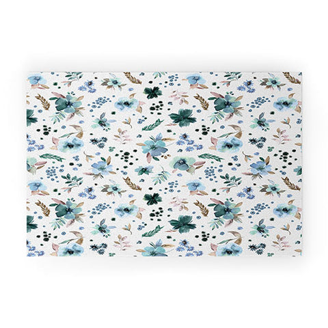 Ninola Design Wintery Floral Calm Sky Blue Welcome Mat