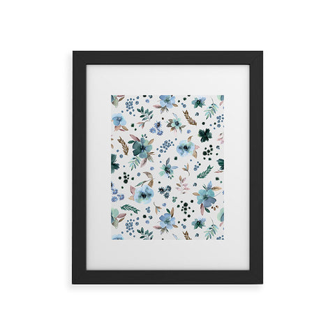 Ninola Design Wintery Floral Calm Sky Blue Framed Art Print