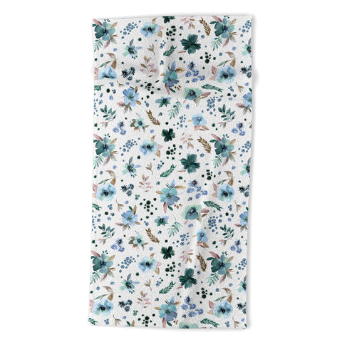 Ninola Design Wintery Floral Calm Sky Blue Beach Towel