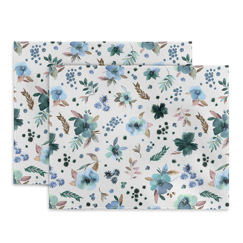 Ninola Design Wintery Floral Calm Sky Blue Placemat