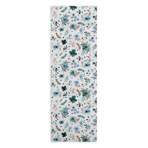 Ninola Design Wintery Floral Calm Sky Blue Yoga Towel