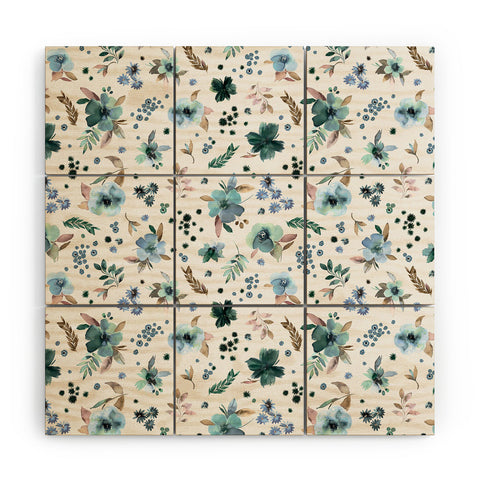 Ninola Design Wintery Floral Calm Sky Blue Wood Wall Mural