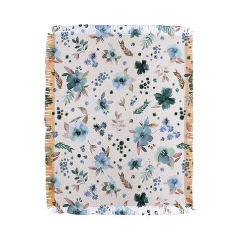 Ninola Design Wintery Floral Calm Sky Blue Throw Blanket