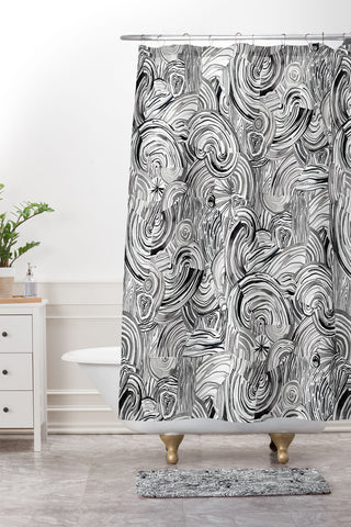 Ninola Design Wood pieces black Shower Curtain And Mat