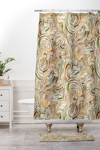 Ninola Design Wood pieces Rustic gold Shower Curtain And Mat