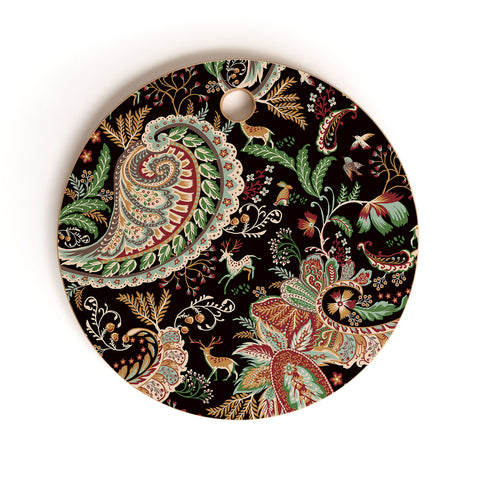 Ninola Design Woodland Paisley Black Cutting Board Round