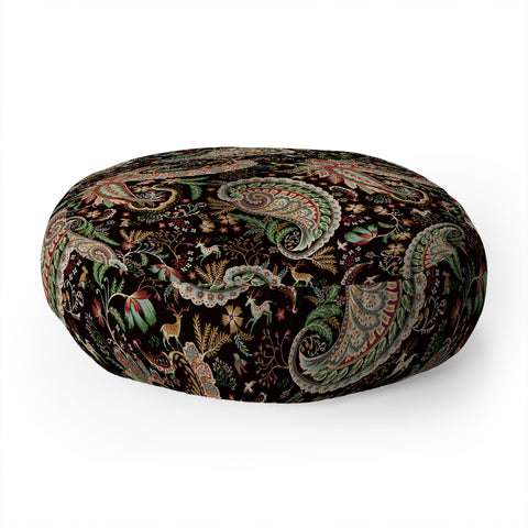 Ninola Design Woodland Paisley Black Floor Pillow Round