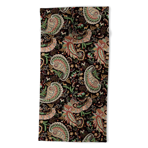 Ninola Design Woodland Paisley Black Beach Towel
