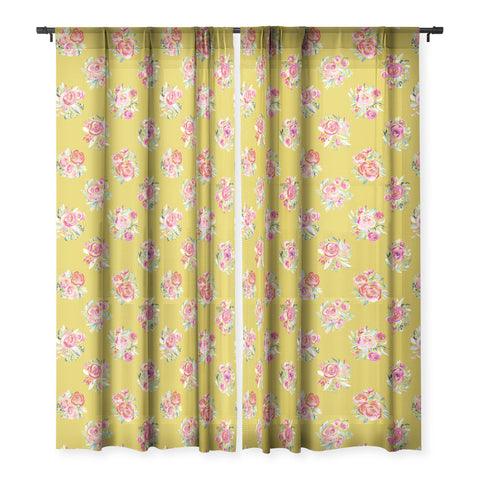 Ninola Design Yellow and pink sweet roses bouquets Sheer Window Curtain