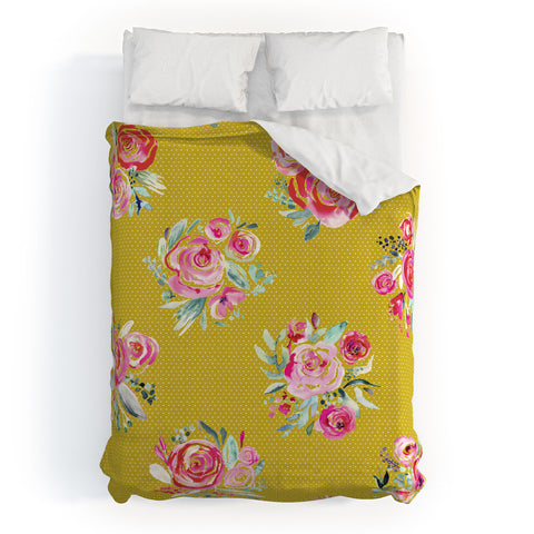 Ninola Design Yellow and pink sweet roses bouquets Duvet Cover