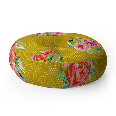 Ninola Design Yellow and pink sweet roses bouquets Floor Pillow Round