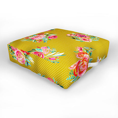 Ninola Design Yellow and pink sweet roses bouquets Outdoor Floor Cushion