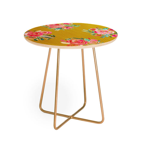 Ninola Design Yellow and pink sweet roses bouquets Round Side Table