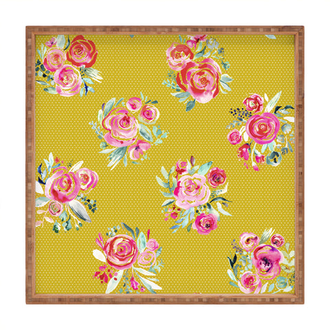 Ninola Design Yellow and pink sweet roses bouquets Square Tray