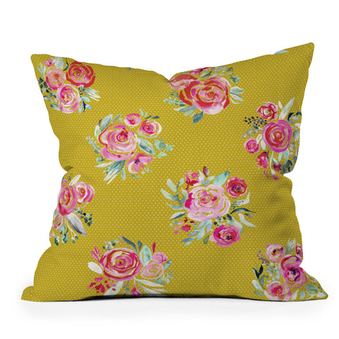 Ninola Design Yellow and pink sweet roses bouquets Throw Pillow