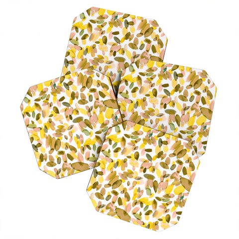 Ninola Design Yellow flower petals abstract stains Coaster Set