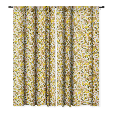Ninola Design Yellow flower petals abstract stains Blackout Window Curtain