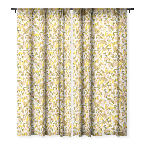Ninola Design Yellow flower petals abstract stains Sheer Window Curtain