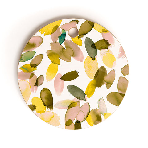 Ninola Design Yellow flower petals abstract stains Cutting Board Round
