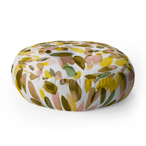 Ninola Design Yellow flower petals abstract stains Floor Pillow Round