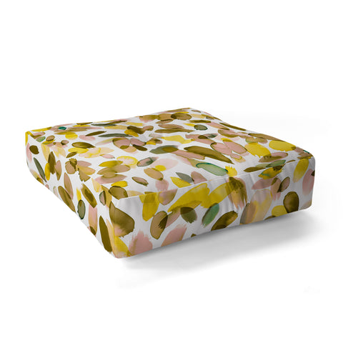 Ninola Design Yellow flower petals abstract stains Floor Pillow Square