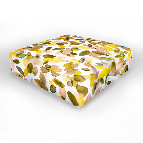 Ninola Design Yellow flower petals abstract stains Outdoor Floor Cushion