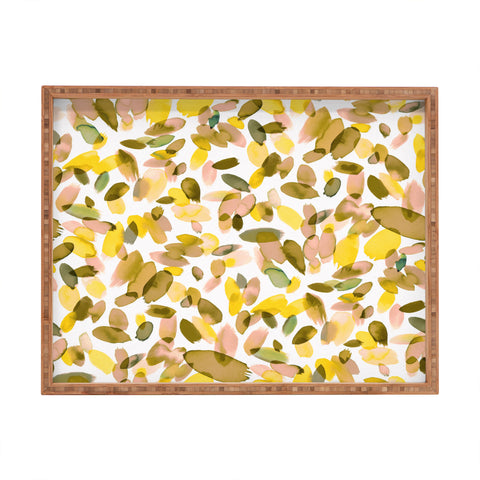Ninola Design Yellow flower petals abstract stains Rectangular Tray