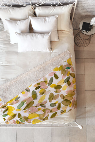 Ninola Design Yellow flower petals abstract stains Fleece Throw Blanket