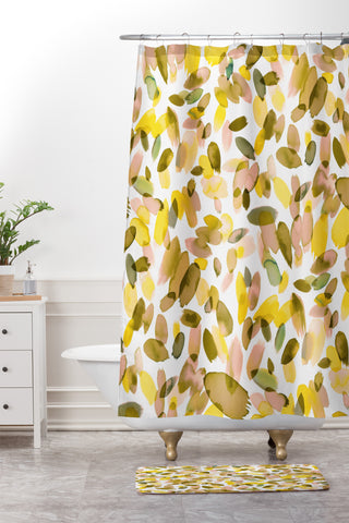 Ninola Design Yellow flower petals abstract stains Shower Curtain And Mat