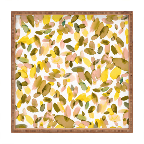 Ninola Design Yellow flower petals abstract stains Square Tray