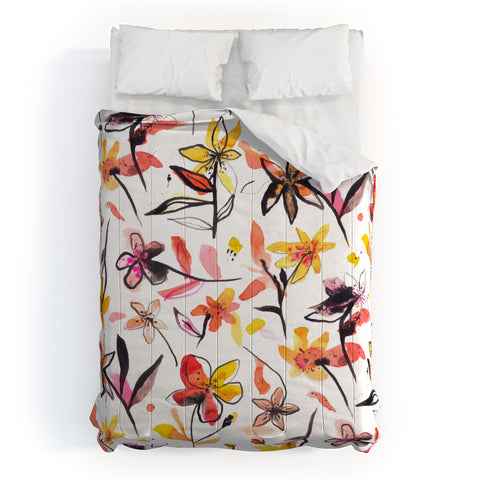 Ninola Design Yellow Ink Flowers Comforter